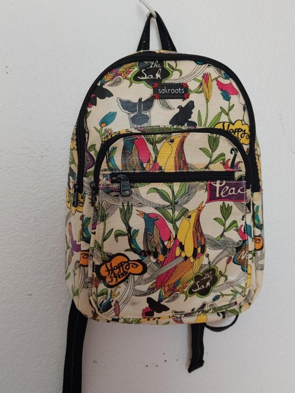 Sakroots blue black birds peace artist circle backpack with adjustable straps #b
